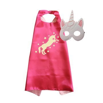 Traindrops Unicorn Birthday Party Favors Cape and Mask Set Costume (Hot Pink)