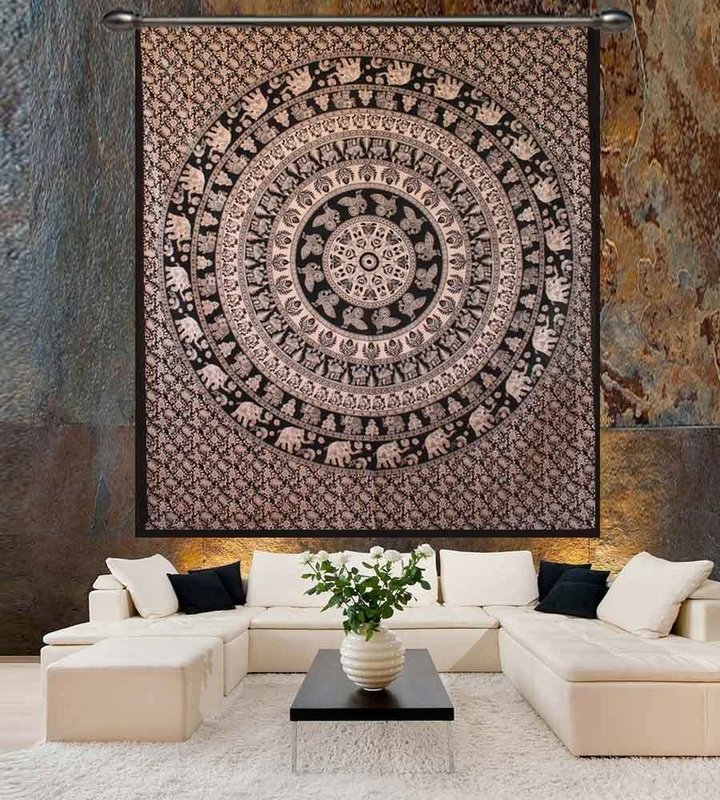 Ringing Elephant Print Mandala Bohemian Wall Tapestry