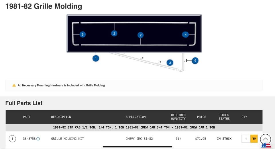 81-82 GM Grill Molding