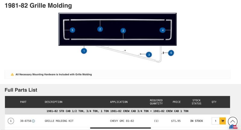 81-82 GM Grill Molding