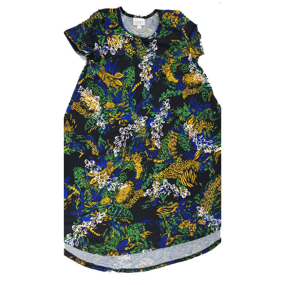 Kids Scarlett LuLaRoe Floral Black Green Yellow Swing Dress Size 10 fits kids 8-10