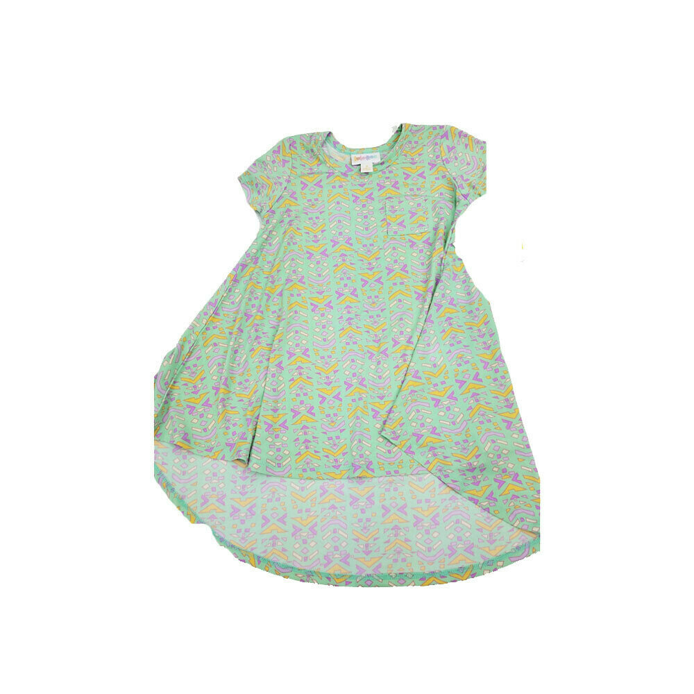 Kids Scarlett LuLaRoe Green Lavender Geometric Swing Dress Size 2 fits kids 2T-4