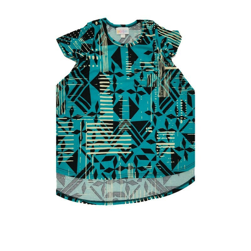 Kids Scarlett LuLaRoe Black Teal Cream Geometric w/ Pocket Swing Dress Size 2 fits kids 2T-4