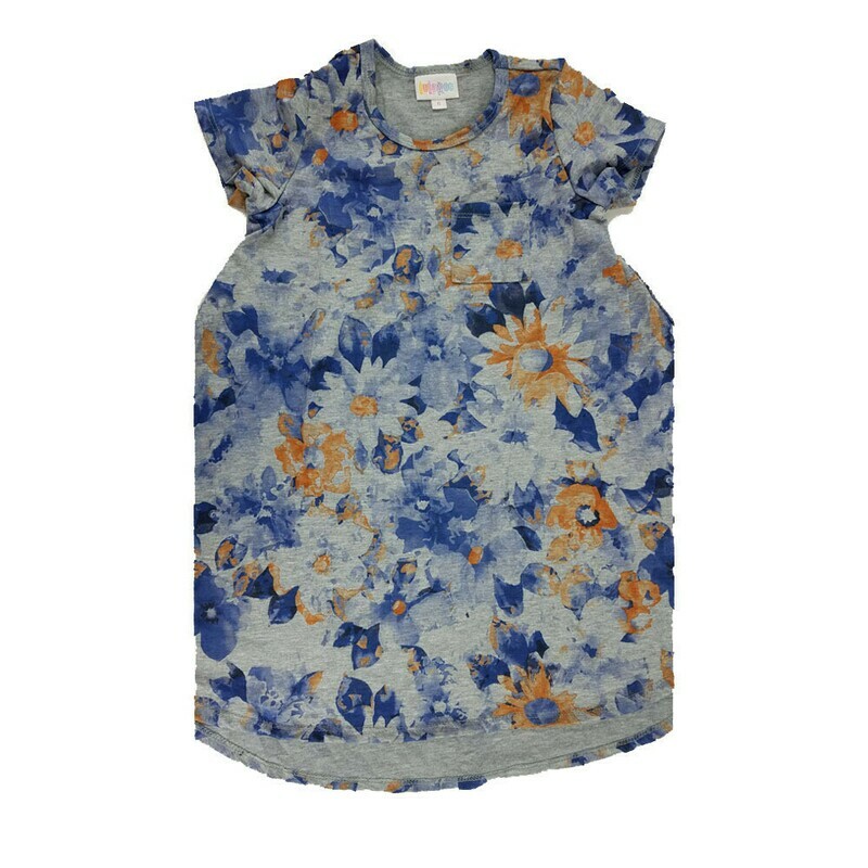 Kids Scarlett LuLaRoe Floral Gray Dark Blue Orange Swing Dress Size 6 fits kids 5-6