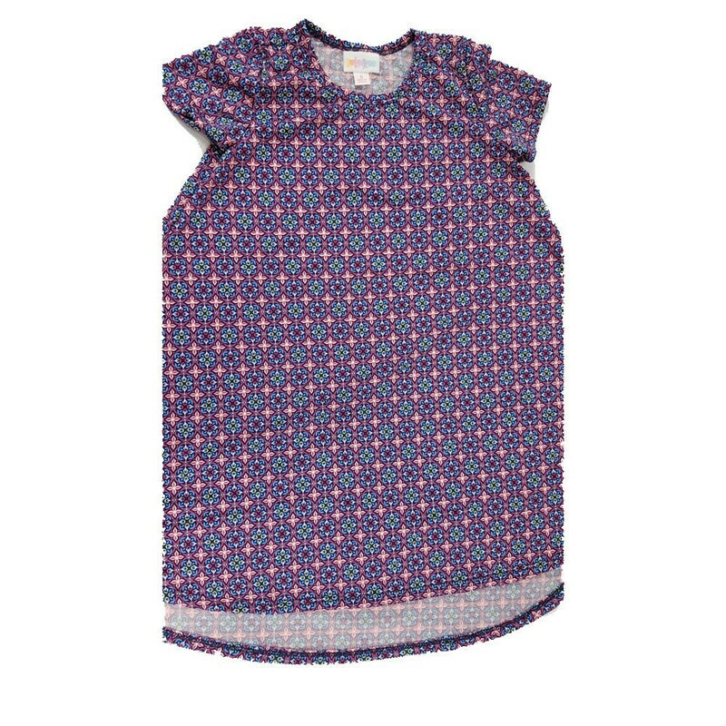 Kids Scarlett LuLaRoe Floral Pink Blue Purple Polka Dot Swing Dress Size 6 fits kids 5-6
