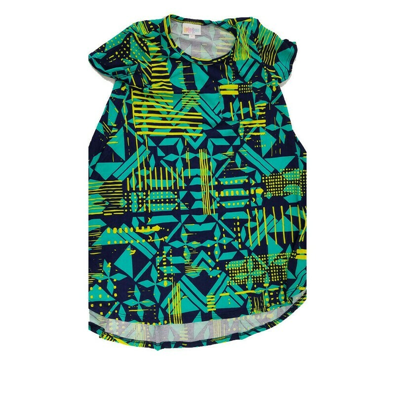 Kids Scarlett LuLaRoe Geometric Teal Yellow Black Swing Dress Size 6 fits kids 5-6