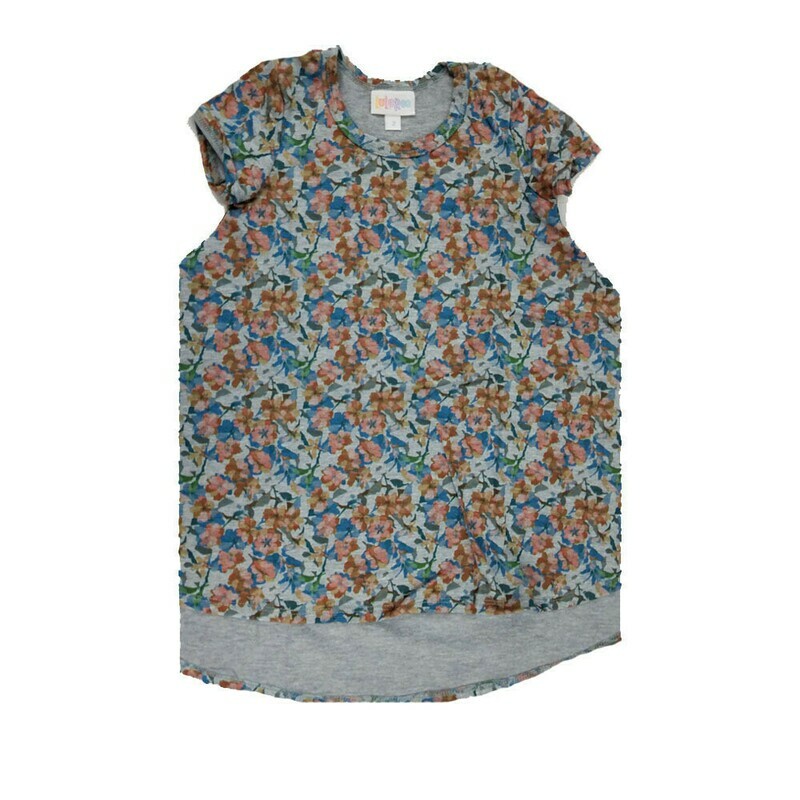 Kids Scarlett LuLaRoe Gray Peach Blue Floral Swing Dress Size 2 fits kids 2T-4