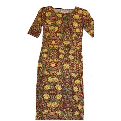 LuLaRoe JULIA XX-Small XXS Yellow and Deep Red Floral Form Fitting Dress fits sizes 00-0