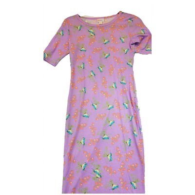 LuLaRoe JULIA XX-Small XXS Lavender, Pink and Blue Bird Bluejay Floral Form Fitting Dress fits sizes 00-0