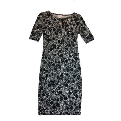 LuLaRoe JULIA XX-Small XXS Black and White Paisley Geometric Form Fitting Dress fits sizes 00-0