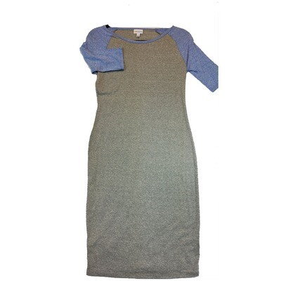 LuLaRoe JULIA X-Small XS Solid Light Grey with Blue Sleeves Form Fitting Dress fits sizes 2-4