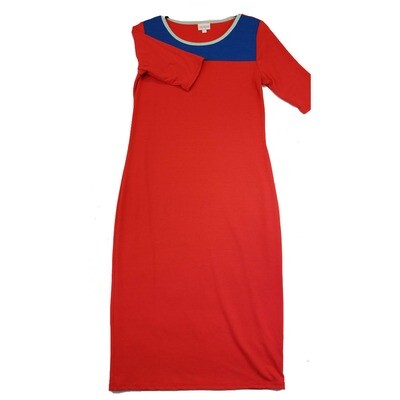 LuLaRoe JULIA Small S Solid Red with Blue Neckline Form Fitting Dress fits sizes 4-6