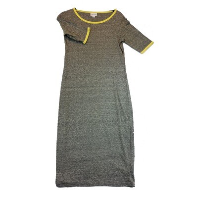 LuLaRoe JULIA X-Small XS Solid Dark Grey with Yellow Trim Form Fitting Dress fits sizes 2-4