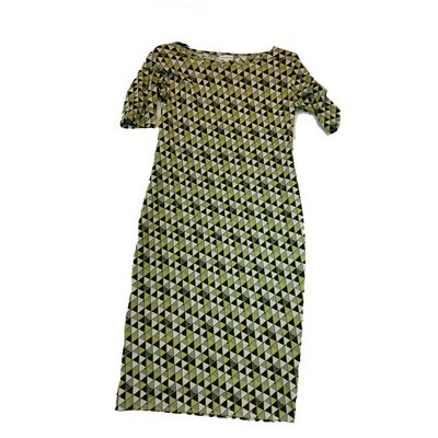 LuLaRoe JULIA X-Small XS Black Grey Yellow Triangle Polka Dot Geometric Form Fitting Dress fits sizes 2-4
