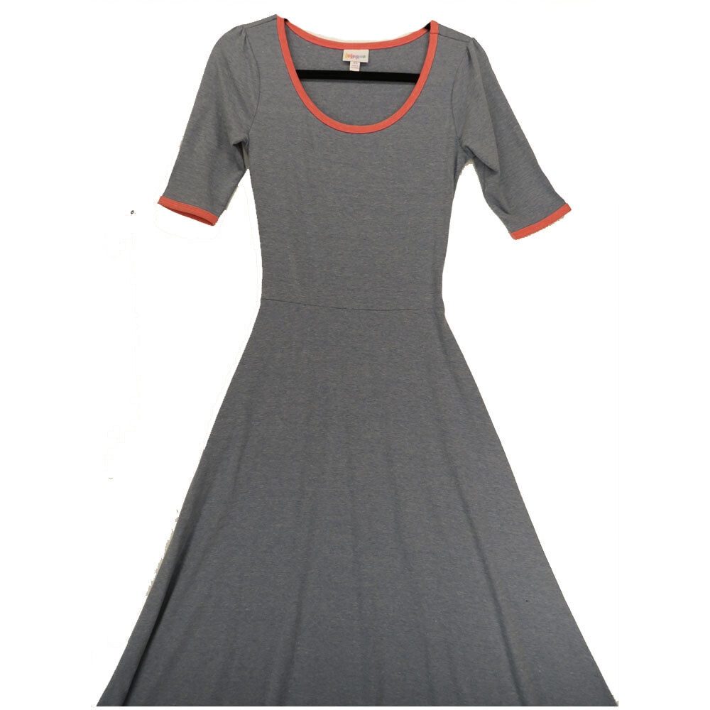 LuLaRoe Ana X-Small XS Solid Heathered Light Blue with Pink Trim Floor Length Maxi Dress fits sizes 2-4