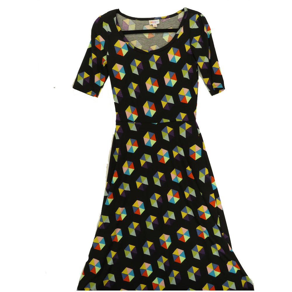 LuLaRoe Ana X-Small XS Black and Multicolor Hexagon Polka Dot Floor Length Maxi Dress fits sizes 2-4