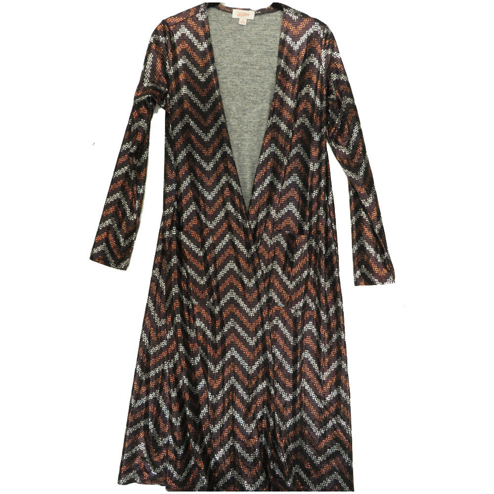 LuLaRoe SARAH Small S Elegant Collection Geometric Black Rose Gold Silver Zig Zag Stripe Cardigan fits Womens sizes 6-8
