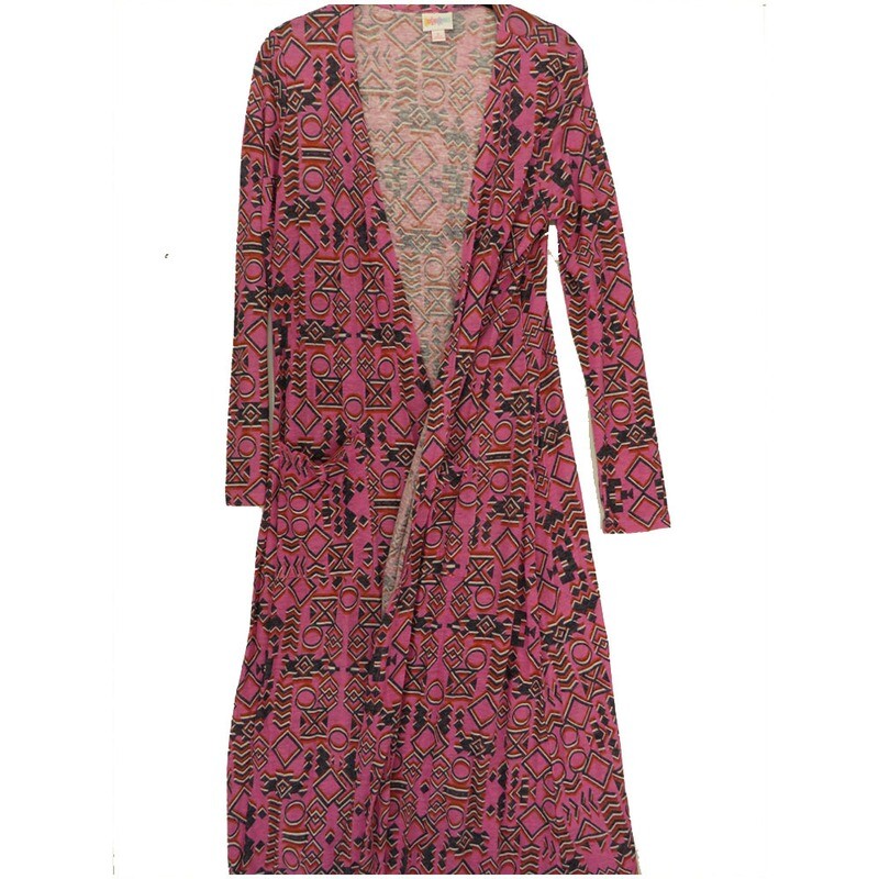 LuLaRoe SARAH Small S Southwestern Geometric Pink Navy Red White Cardigan fits Womens sizes 6-8