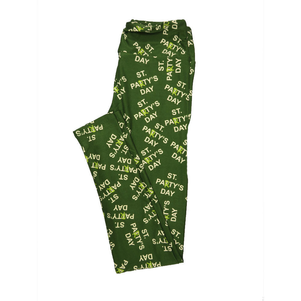 LuLaRoe One Size OS &quot;St Party&#39;s Day&quot; Lucky Irish Green White Leggings fits 2-10