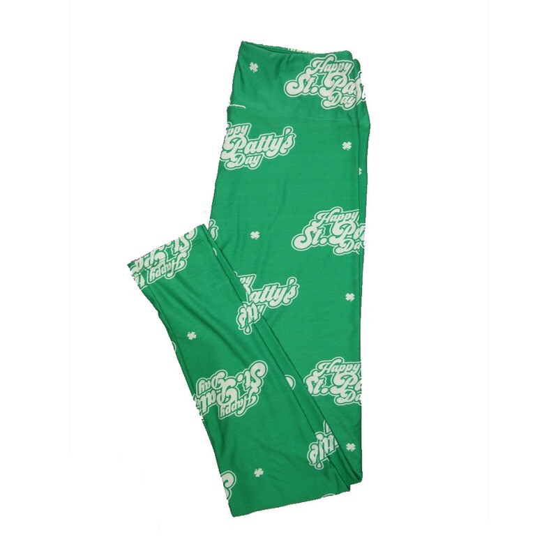 LuLaRoe One Size OS &quot;Happy St Patricks Day&quot; 4 Leaf Clover Lucky Irish Notre Dame Green Leggings fits 2-10