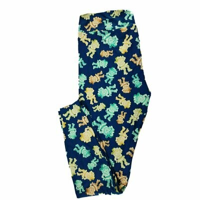 LuLaRoe One Size OS Dancing Leprechaun Lucky Irish St Patricks Notre Dame Blue Green Gold Leggings fits 2-10