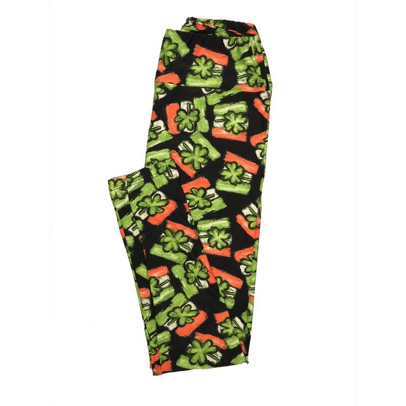 LuLaRoe One Size OS Ireland Flag Shamrock Clover Lucky Irish St Patricks Black Green White Leggings fits 2-10