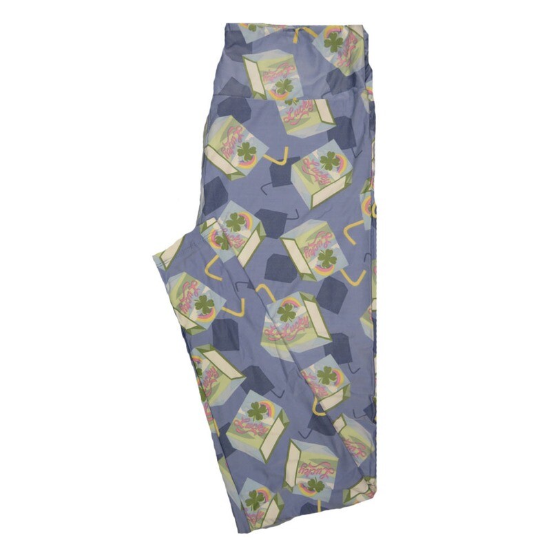LuLaRoe One Size OS Lucky Juice Box Irish St Patricks Blue Green Leggings fits 2-10
