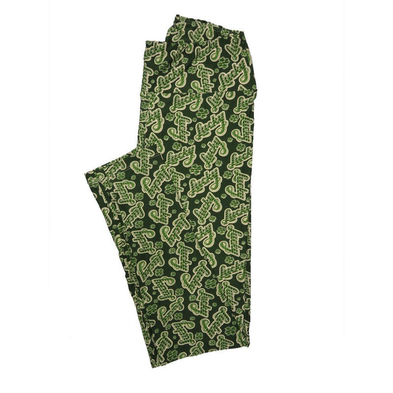 LuLaRoe One Size OS Shamrock 4 Leaf Clover Lucky Irish St Patricks Notre Dame Dark Light Green White Leggings fits 2-10