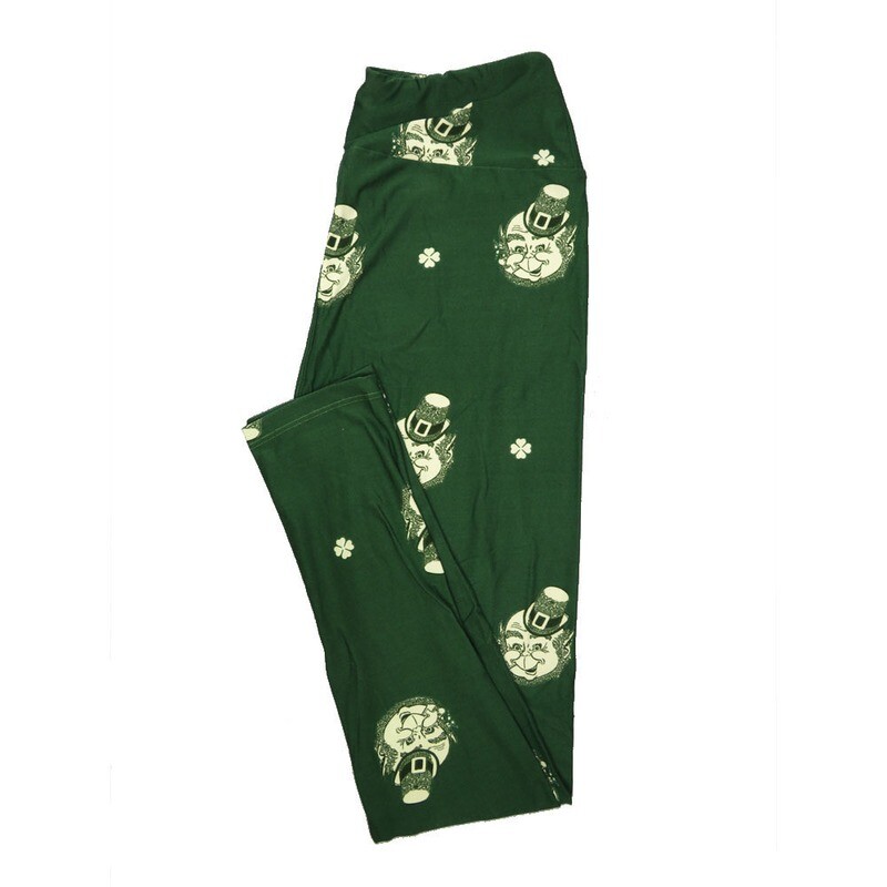 LuLaRoe One Size OS Smiling Leprechaun 4 Leaf Clover Lucky Irish St Patricks Notre Dame Green Leggings fits 2-10