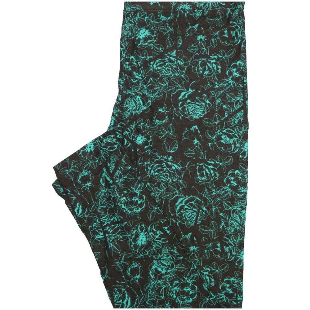 LuLaRoe One Size OS Roses Black Green Buttery Soft Leggings - OS fits Adults 2-10