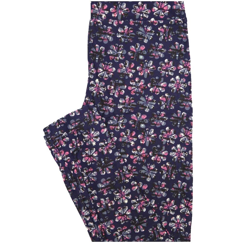 LuLaRoe One Size OS Dark Blue Pink Purple Floral Buttery Soft Leggings - OS fits Adults 2-10