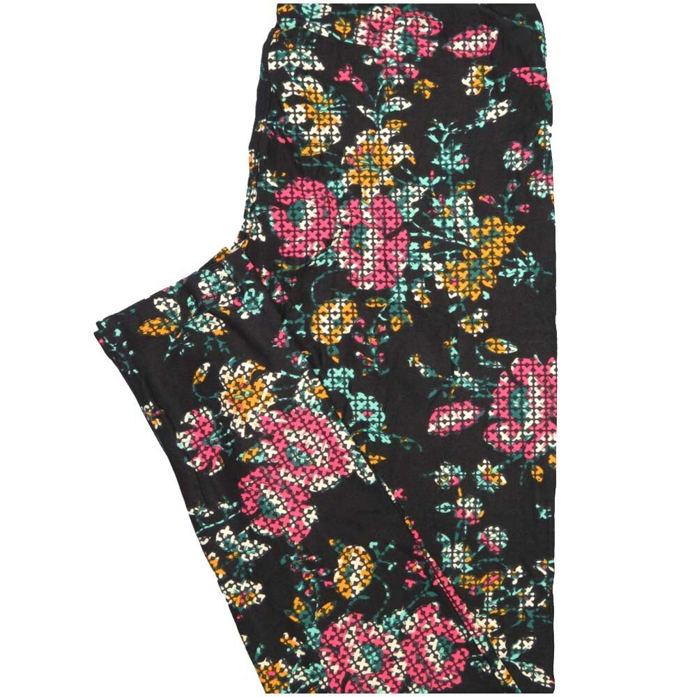 LuLaRoe One Size OS Black Pink Green Yellow Floral Polka Dot Buttery Soft Leggings - OS fits Adults 2-10