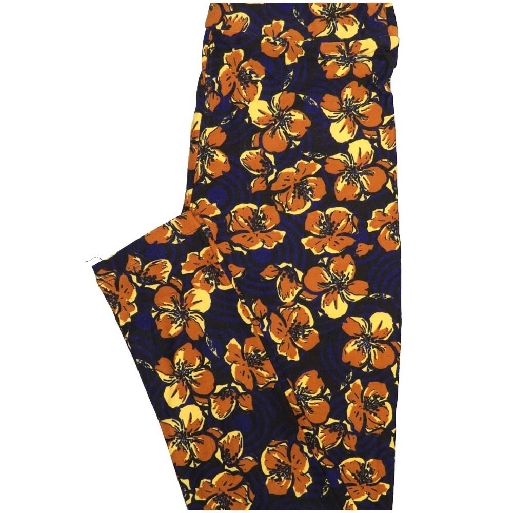 LuLaRoe One Size OS Navy Black Gold Floral Buttery Soft Leggings - OS fits Adults 2-10