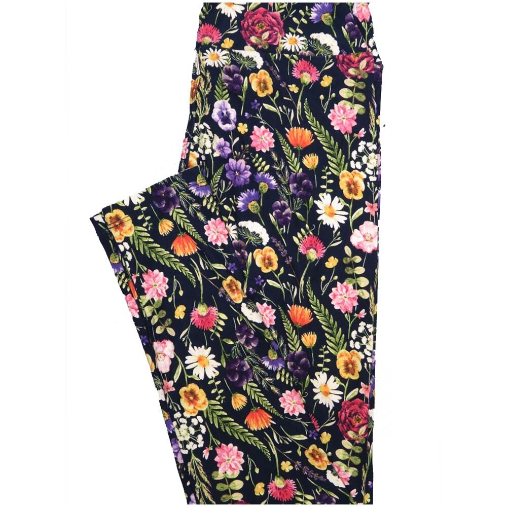 LuLaRoe One Size OS Black White Green Blue Purple Yellow Floral Buttery Soft Leggings - OS fits Adults 2-10