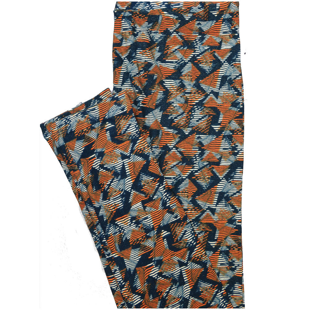 LuLaRoe One Size OS Stripe Dark Blue Light Blue Burnt Orange Geometric Stripe Buttery Soft Leggings - OS fits Adults 2-10