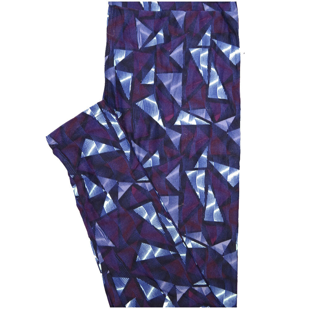 LuLaRoe One Size OS Purple Blue White Triangles Geometric Stripe Buttery Soft Leggings - OS fits Adults 2-10