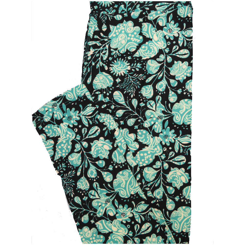 LuLaRoe One Size OS Paisley Black Dark Mint Yellow Floral Paisley Buttery Soft Leggings - OS fits Adults 2-10