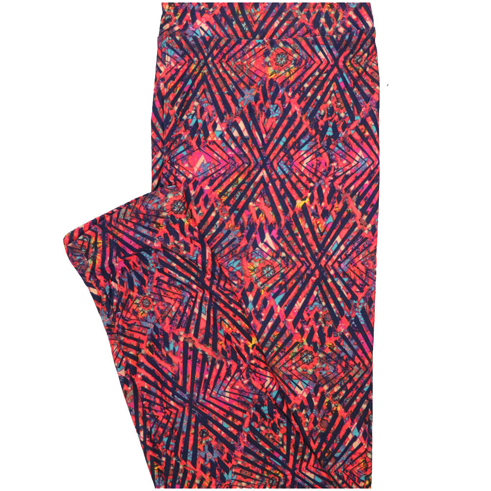 LuLaRoe One Size OS Trippy Pink Black Blue Yellow Psychedelic Geometric Buttery Soft Leggings - OS fits Adults 2-10