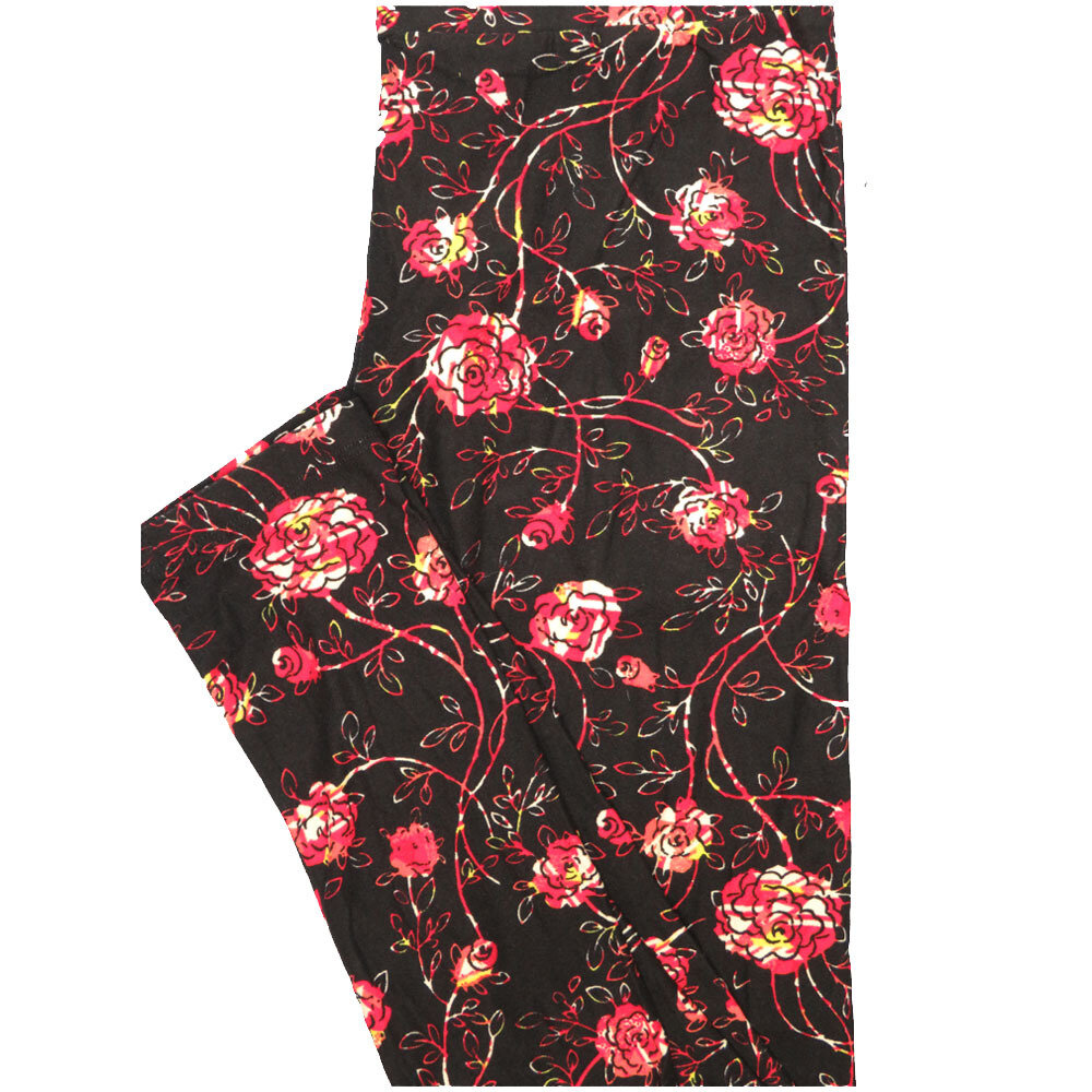 LuLaRoe One Size OS Roses Black Red White Buttery Soft Leggings - OS fits Adults 2-10
