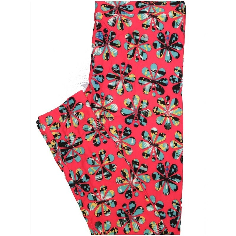 LuLaRoe One Size OS Coral Light Blue Floral Buttery Soft Leggings - OS fits Adults 2-10