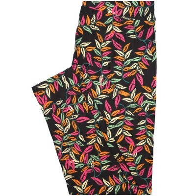 LuLaRoe One Size OS Black Pink White Green Floral Buttery Soft Leggings - OS fits Adults 2-10