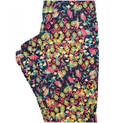 LuLaRoe One Size OS Blue Yellow peach Green Floral Buttery Soft Leggings - OS fits Adults 2-10