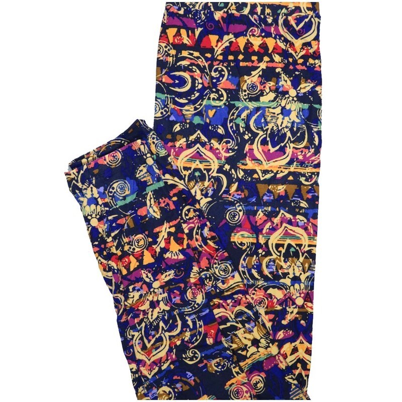 LuLaRoe One Size OS Fleur de Lis Blue Black Yellow Red Purple Stripe Paisley Buttery Soft Leggings - OS fits Adults 2-10