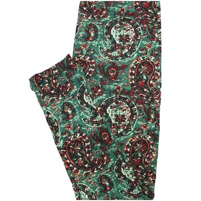 LuLaRoe One Size OS Paisley Green White Coral Black Paisley Buttery Soft Leggings - OS fits Adults 2-10