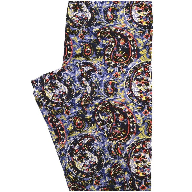 LuLaRoe One Size OS Paisley Light Blue Black Orange Yellow Paisley Buttery Soft Leggings - OS fits Adults 2-10