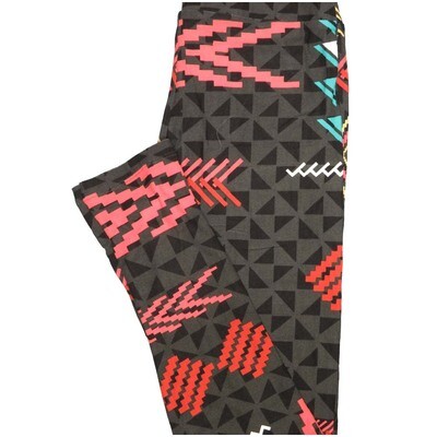 LuLaRoe One Size OS Brown Coral Pink Blue Geometric Buttery Soft Leggings - OS fits Adults 2-10