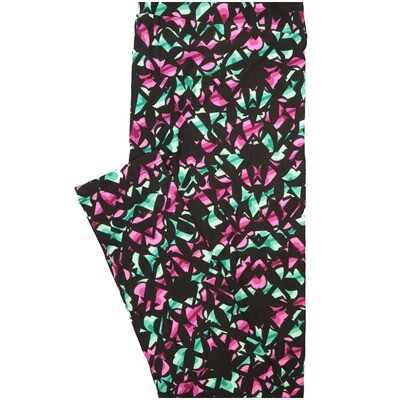 LulaRoe Women's OS Leggings neon shapes party green red bright pink on black NEW 