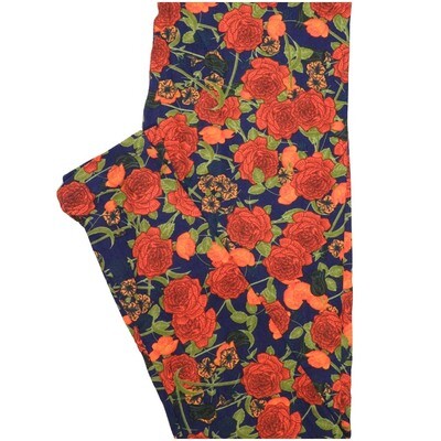 LuLaRoe One Size OS Roses Blue Red Green Buttery Soft Leggings - OS fits Adults 2-10