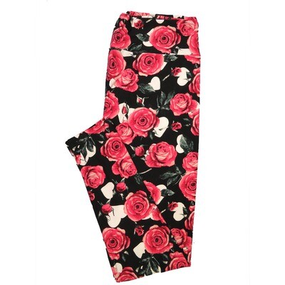 LuLaRoe One Size OS Roses Black Pink White Hearts Valentines Buttery Soft Leggings - 742603 OS fits Adults 2-10