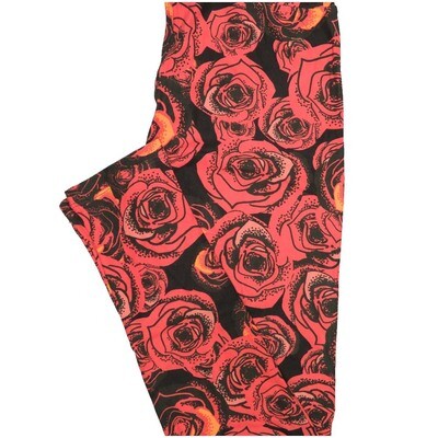 LuLaRoe One Size OS Roses Pink Black Buttery Soft Leggings - OS fits Adults 2-10